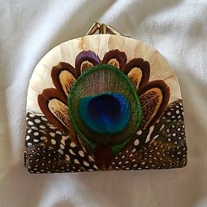 1970s vintage Peacock feather coin purse wallet
